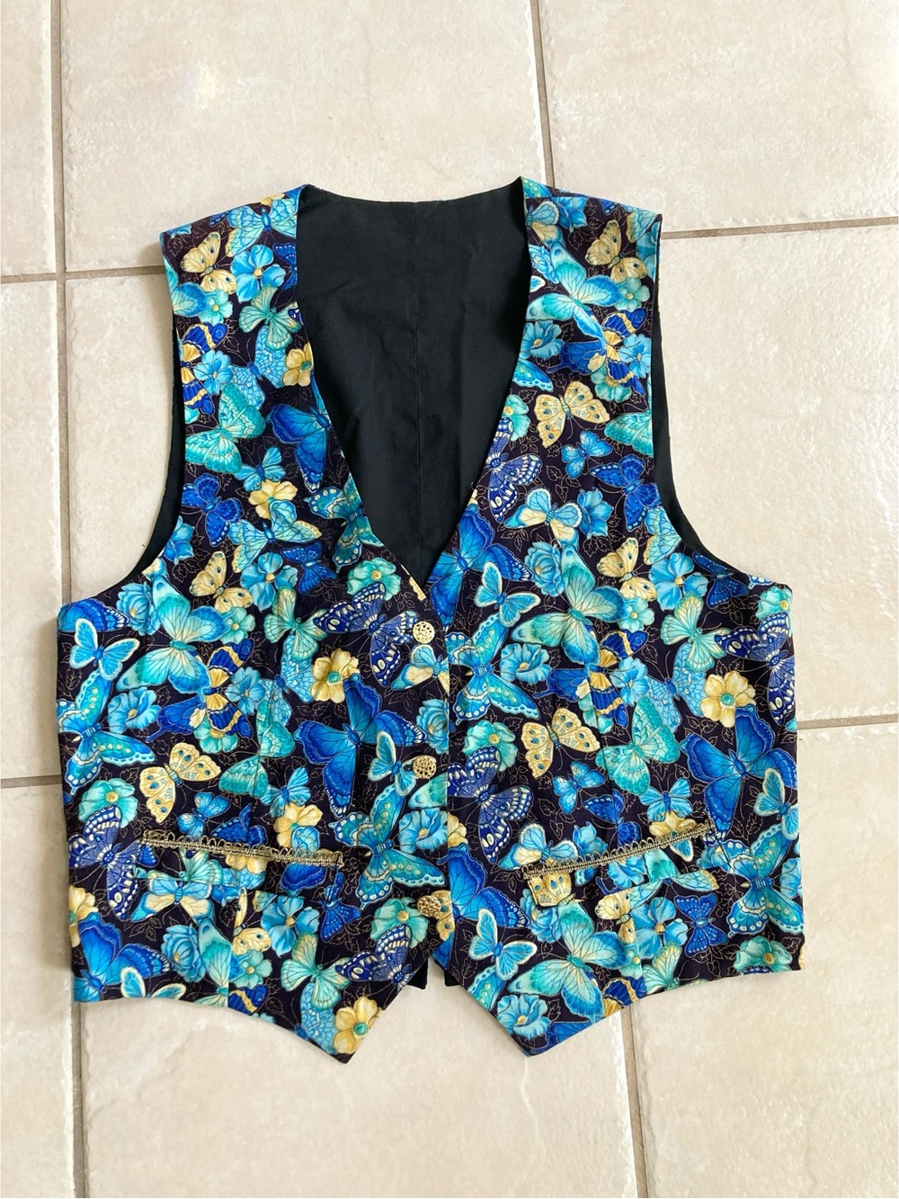 Vintage butterfly print button up floral vest goblincore fairycore